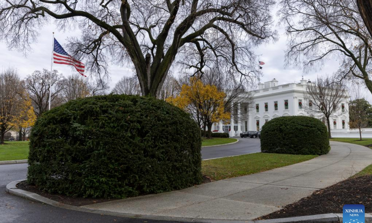 Photo taken on December 2, 2025 shows the White House, in Washington, D.C., the United States. (Xinhua/Hu Yousong)
