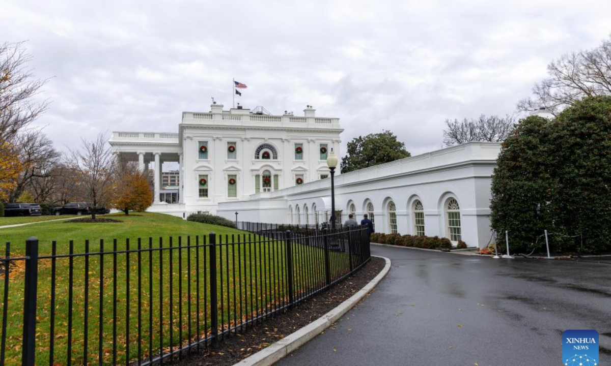 Photo taken on December 2, 2025 shows the White House, in Washington, D.C., the United States. (Xinhua/Hu Yousong)