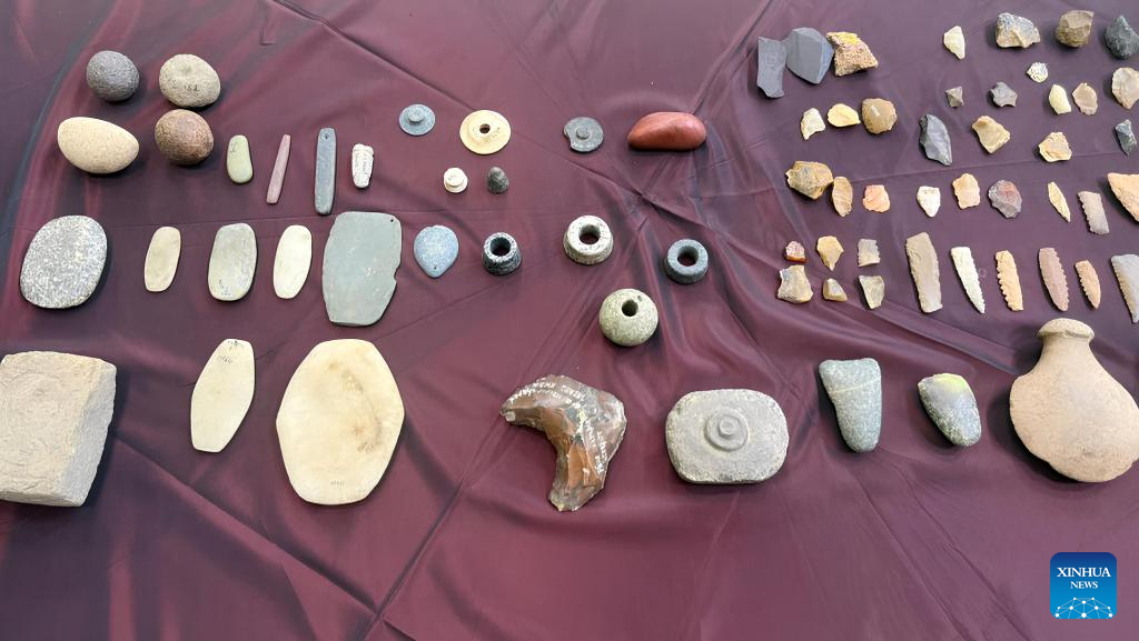 The photo taken on Jan. 13, 2026, in Port Sudan, Sudan, shows recovered antiquities looted during the ongoing armed conflict. Sudanese government on Tuesday announced that it has recovered 570 antiquities that were looted during the country's ongoing armed conflict, marking a significant step in efforts to safeguard Sudan's cultural heritage and historical identity. (Photo by Sumaia Abdul Nabi/Xinhua)