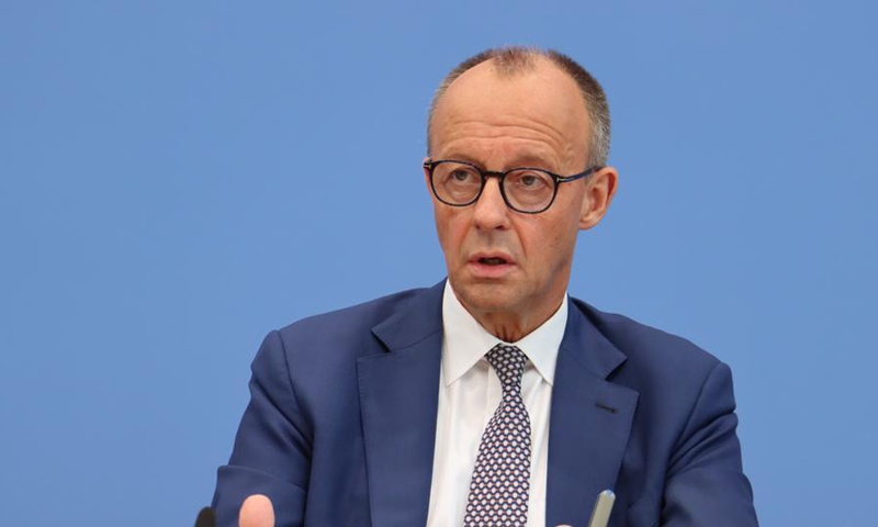 German Chancellor Friedrich Merz speaks during his summer press conference in Berlin, Germany on July 18, 2025. (Xinhua/Li Hanlin)
